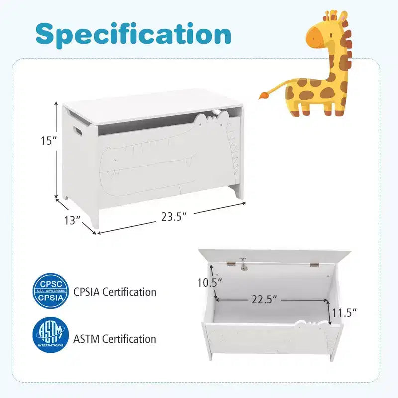 Costway Baule Portagiochi per Bambini con Coperchio a Cerniera di Sicurezza, Contenitore Organizzatore in Legno con Coperchio Ribaltabile, Bianco/Verde