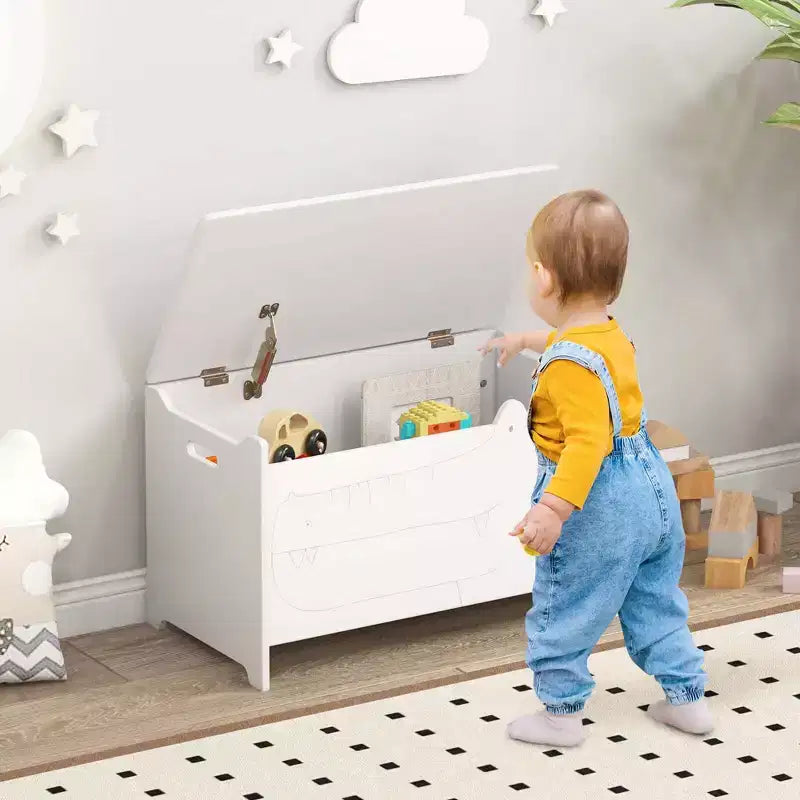 Costway Baule Portagiochi per Bambini con Coperchio a Cerniera di Sicurezza, Contenitore Organizzatore in Legno con Coperchio Ribaltabile, Bianco/Verde