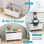 Costway Baule Portagiochi per Bambini con Coperchio a Cerniera di Sicurezza, Contenitore Organizzatore in Legno con Coperchio Ribaltabile, Bianco/Verde