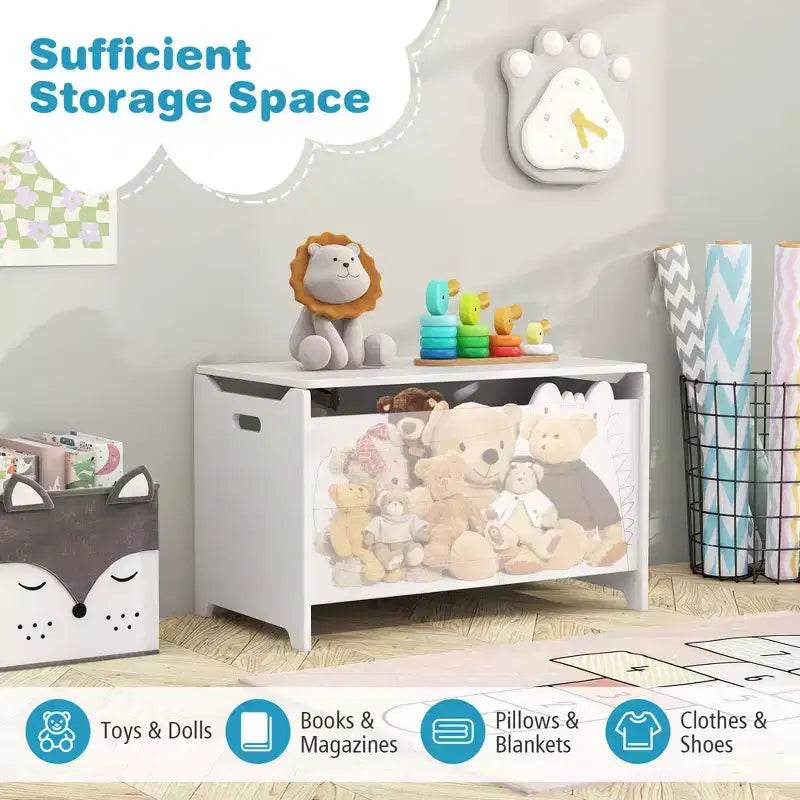 Costway Baule Portagiochi per Bambini con Coperchio a Cerniera di Sicurezza, Contenitore Organizzatore in Legno con Coperchio Ribaltabile, Bianco/Verde