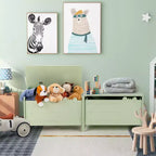 Costway Baule Portagiochi per Bambini con Coperchio a Cerniera di Sicurezza, Contenitore Organizzatore in Legno con Coperchio Ribaltabile, Bianco/Verde