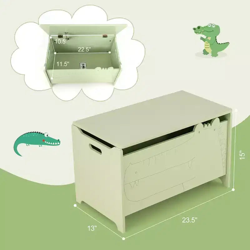 Costway Baule Portagiochi per Bambini con Coperchio a Cerniera di Sicurezza, Contenitore Organizzatore in Legno con Coperchio Ribaltabile, Bianco/Verde