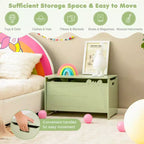 Costway Baule Portagiochi per Bambini con Coperchio a Cerniera di Sicurezza, Contenitore Organizzatore in Legno con Coperchio Ribaltabile, Bianco/Verde