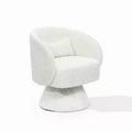 LuxenHome Upholstered Cream Club Swivel Chair with Upholstered Cream Wood Base Off-White