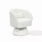 LuxenHome Upholstered Cream Club Swivel Chair with Upholstered Cream Wood Base Off-White