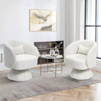 Poltrona girevole da club LuxenHome imbottita color crema con base in legno imbottita color crema bianco sporco