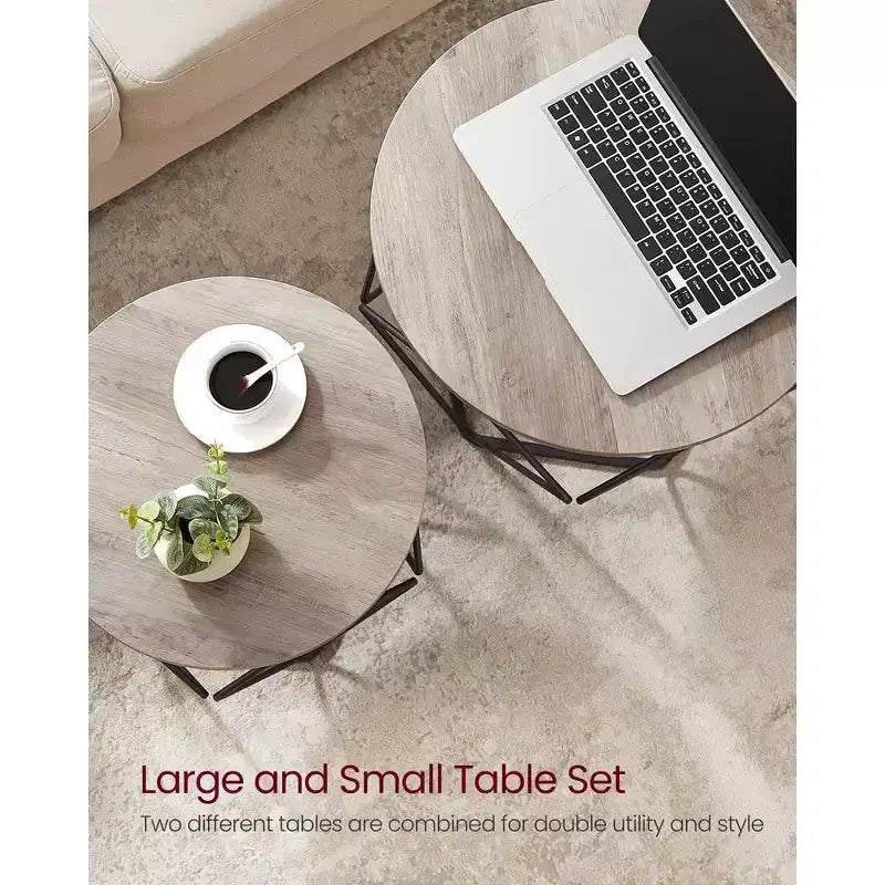 Set di 2 Tavolini da Salotto Rotondi Piccoli Tavolini Laterali per Soggiorno Camera da Letto Ufficio