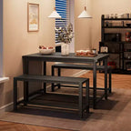 Set tavolo da pranzo per 4 persone, tavolo da cucina con 2 panche in metallo e legno, set tavolo da pranzo rettangolare, per spazi piccoli, appartamenti, monolocali, nero rustico