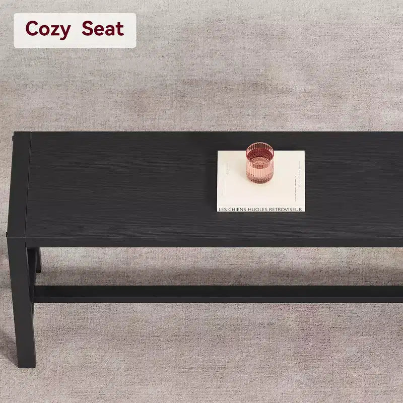 Set tavolo da pranzo per 4 persone, tavolo da cucina con 2 panche in metallo e legno, set tavolo da pranzo rettangolare, per spazi piccoli, appartamenti, monolocali, nero rustico