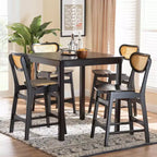 Baxton Studio Hesper Mid-Century Modern Wood and Rattan 5-Piece Pub Set