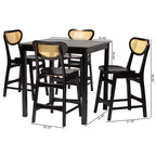 Baxton Studio Hesper Set da Pub 5 Pezzi in Legno e Rattan, Stile Mid-Century Modern