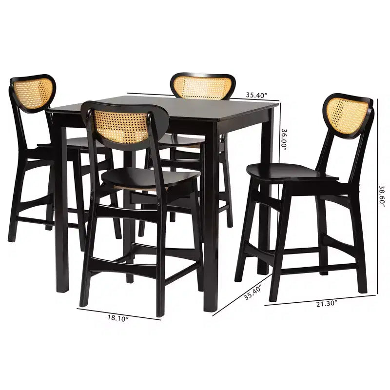 Baxton Studio Hesper Set da Pub 5 Pezzi in Legno e Rattan, Stile Mid-Century Modern