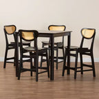 Baxton Studio Hesper Set da Pub 5 Pezzi in Legno e Rattan, Stile Mid-Century Modern