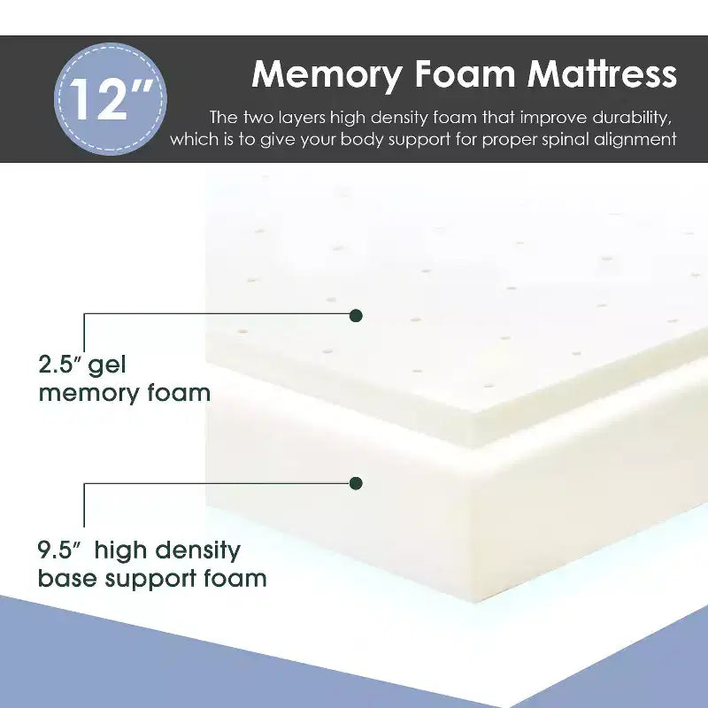 Materasso FDW 12 pollici in Memory Foam Gel per un sonno fresco e un sollievo dalla pressione/Certificato CertiPUR-US/Materasso in scatola/Allevia la pressione
