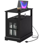 HOMCOM Tavolino Laterale con Stazione di Ricarica, Tavolino Stretto con Porte USB e Prese, Vano Nascosto e Ripiano Aperto per Soggiorno