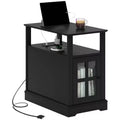 HOMCOM Side Table with Charging Station, Narrow End Table with USB Ports and Outlets, Hidden Storage and Open Shelf for Living Room