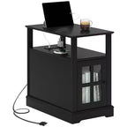 HOMCOM Side Table with Charging Station, Narrow End Table with USB Ports and Outlets, Hidden Storage and Open Shelf for Living Room