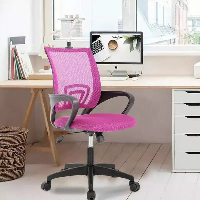 FDW Sedia da ufficio, sedia da computer in rete con supporto lombare e braccioli, regolabile, con schienale medio, per donne e adulti