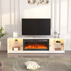 Erommy Fireplace TV Stand with 40 Electric Fireplace, Entertainment Center with Adjustable Glass Shelves, TV Console for TVs up to 79