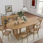 Dovelina Mid-Century Oval Wood Dining Table Set 6 People - 67, Natural Wood