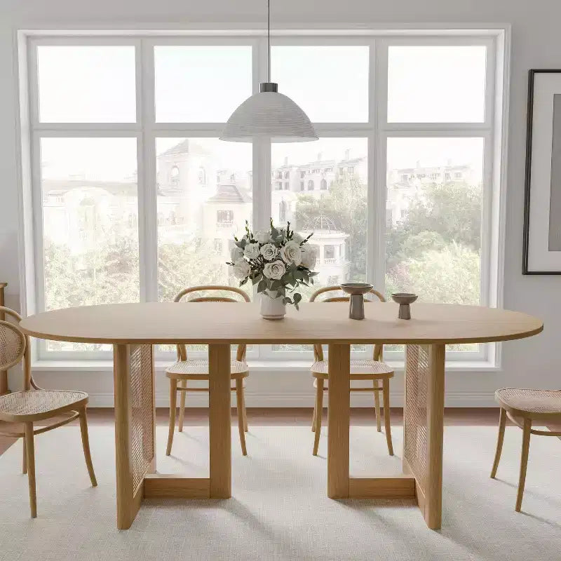 Dovelina Tavolo da Pranzo Ovale Mid-Century in Legno Set 6 Persone - 67, Legno Naturale