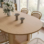 Dovelina Tavolo da Pranzo Ovale Mid-Century in Legno Set 6 Persone - 67, Legno Naturale