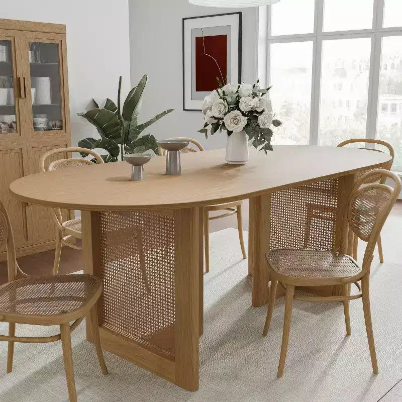 Dovelina Tavolo da Pranzo Ovale Mid-Century in Legno Set 6 Persone - 67, Legno Naturale