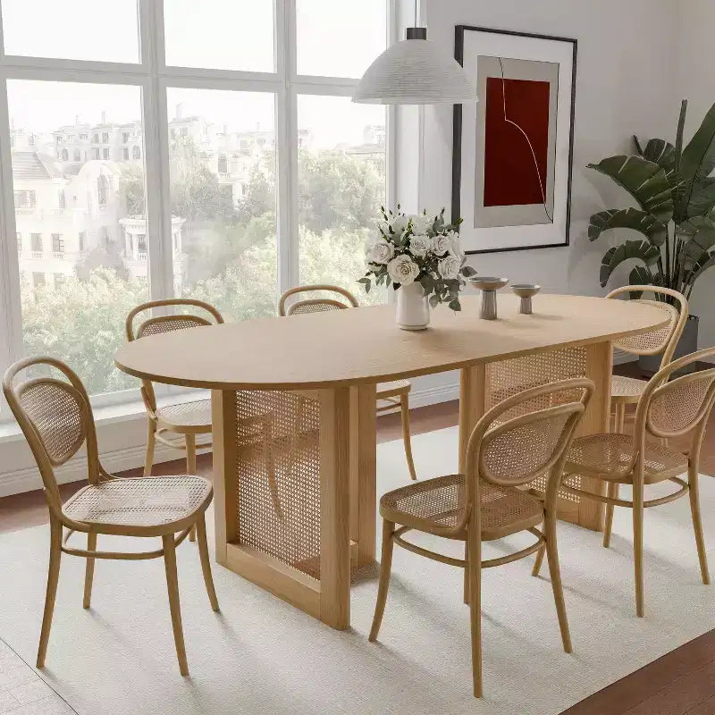 Dovelina Tavolo da Pranzo Ovale Mid-Century in Legno Set 6 Persone - 67, Legno Naturale