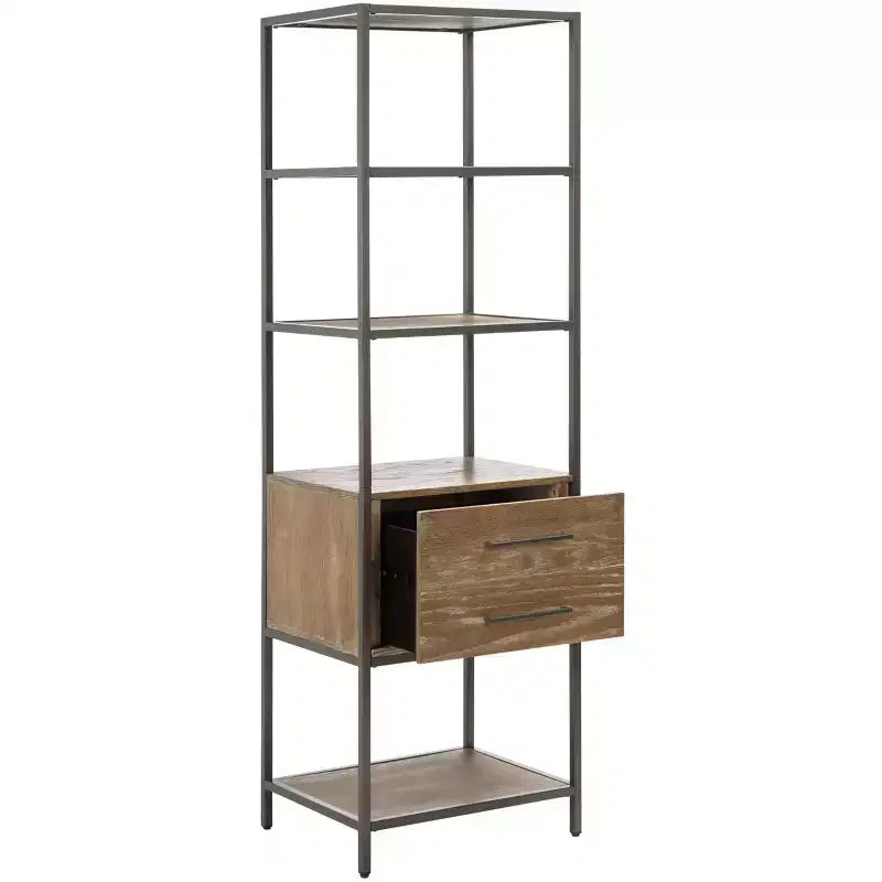 Jola Etagere a 5 Ripiani e 1 Cassetto - ETG6400 - Rovere Rustico/Canna di Fucile - Safavieh
