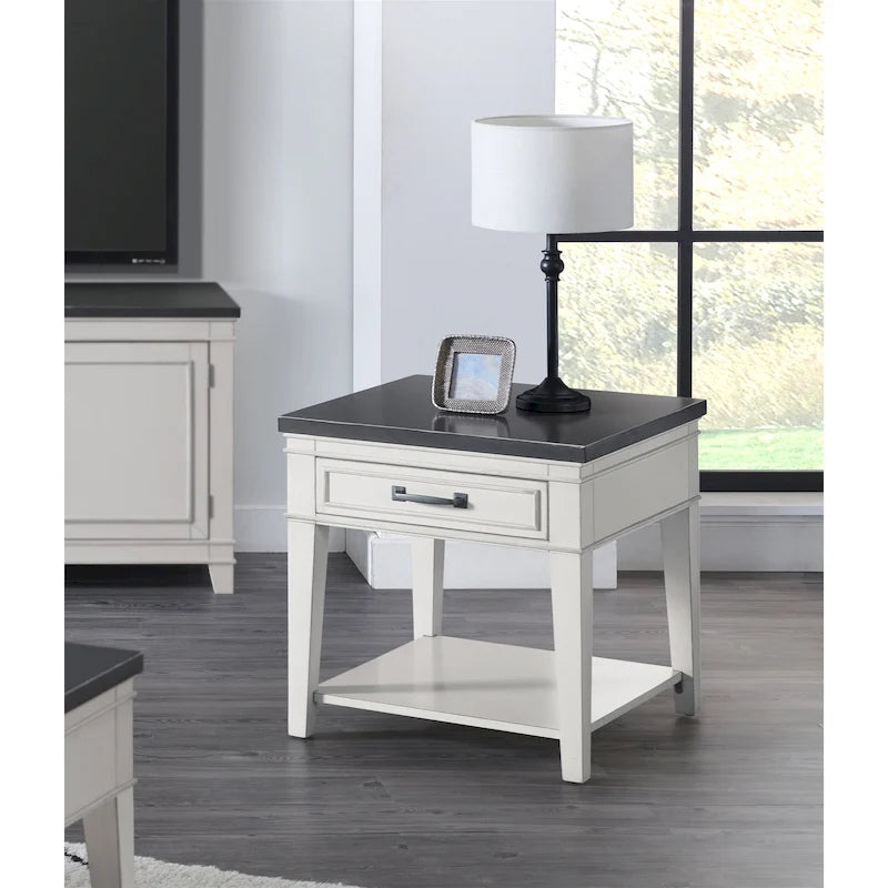Tavolino da salotto con 1 cassetto Coastal Casual – Bianco antico e grigio, 61 cm (altezza)