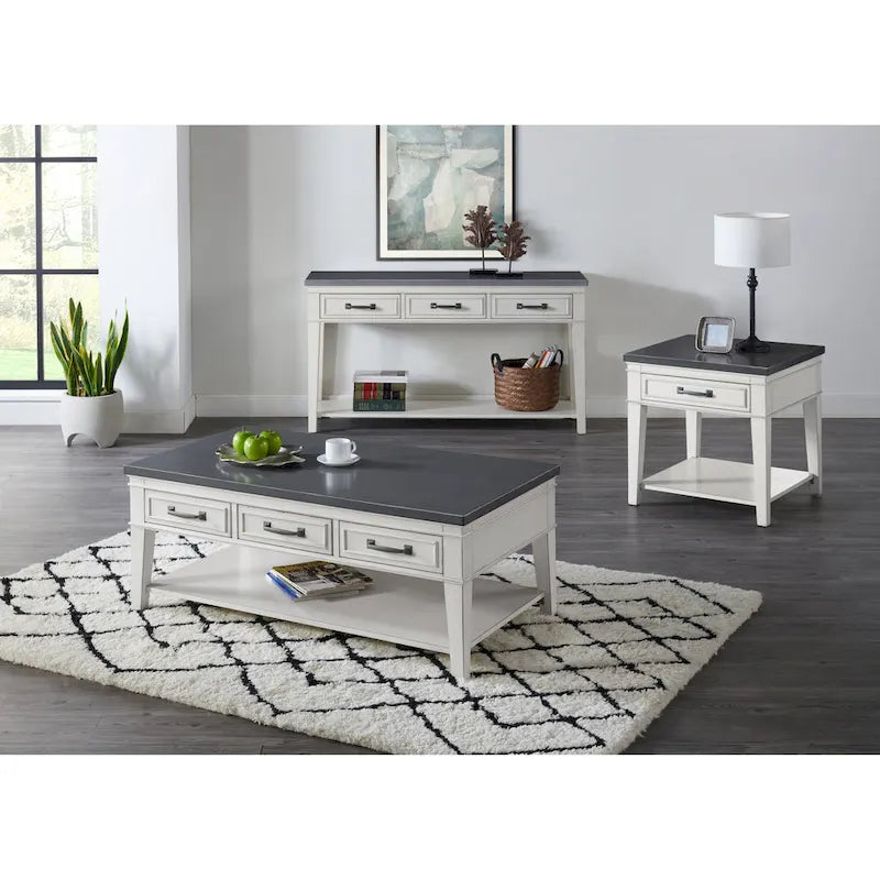 Tavolino da salotto con 1 cassetto Coastal Casual – Bianco antico e grigio, 61 cm (altezza)