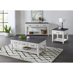 Tavolino da salotto con 1 cassetto Coastal Casual – Bianco antico e grigio, 61 cm (altezza)