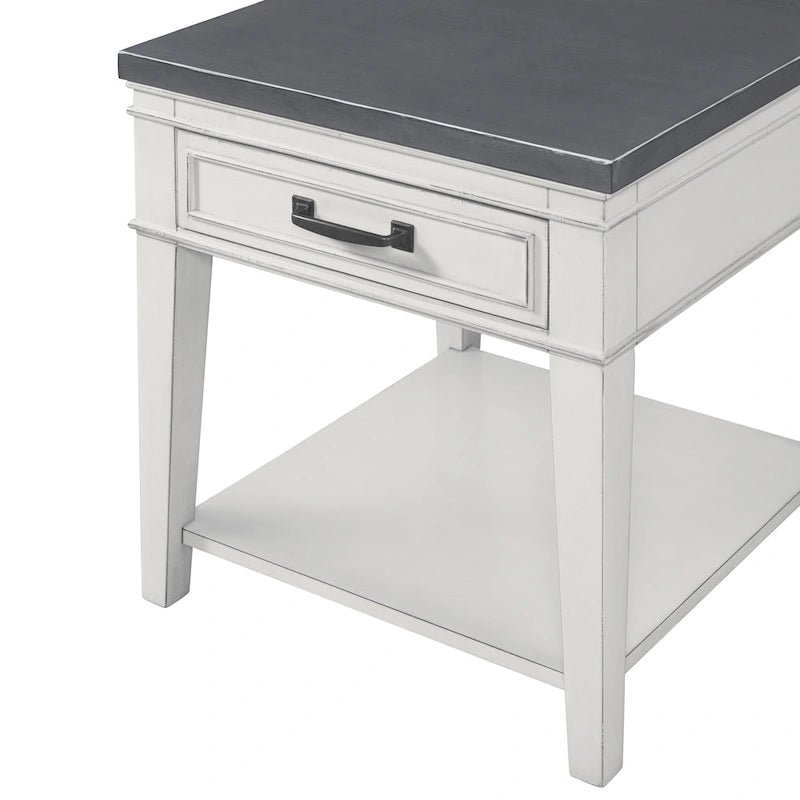 Tavolino da salotto con 1 cassetto Coastal Casual – Bianco antico e grigio, 61 cm (altezza)