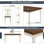 Set da pranzo retrò da 6 pezzi con 1 tavolo da pranzo in legno, 4 sedie e 1 panca, marrone + bianco - ModernLuxe