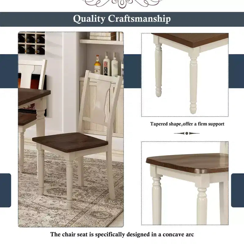 Set da pranzo retrò da 6 pezzi con 1 tavolo da pranzo in legno, 4 sedie e 1 panca, marrone + bianco - ModernLuxe