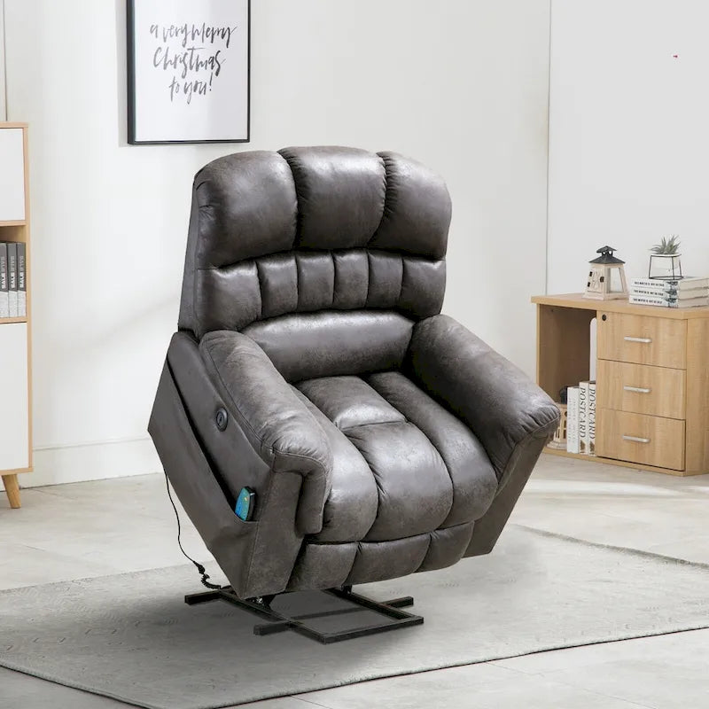 Poltrona reclinabile con sollevamento elettrico in microsuede, massaggio e riscaldamento