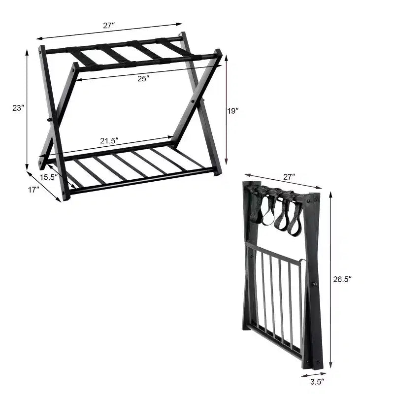 Costway Portavaligie Pieghevole con Scaffale, Porta Scarpe e Valigie, Supporto in Legno