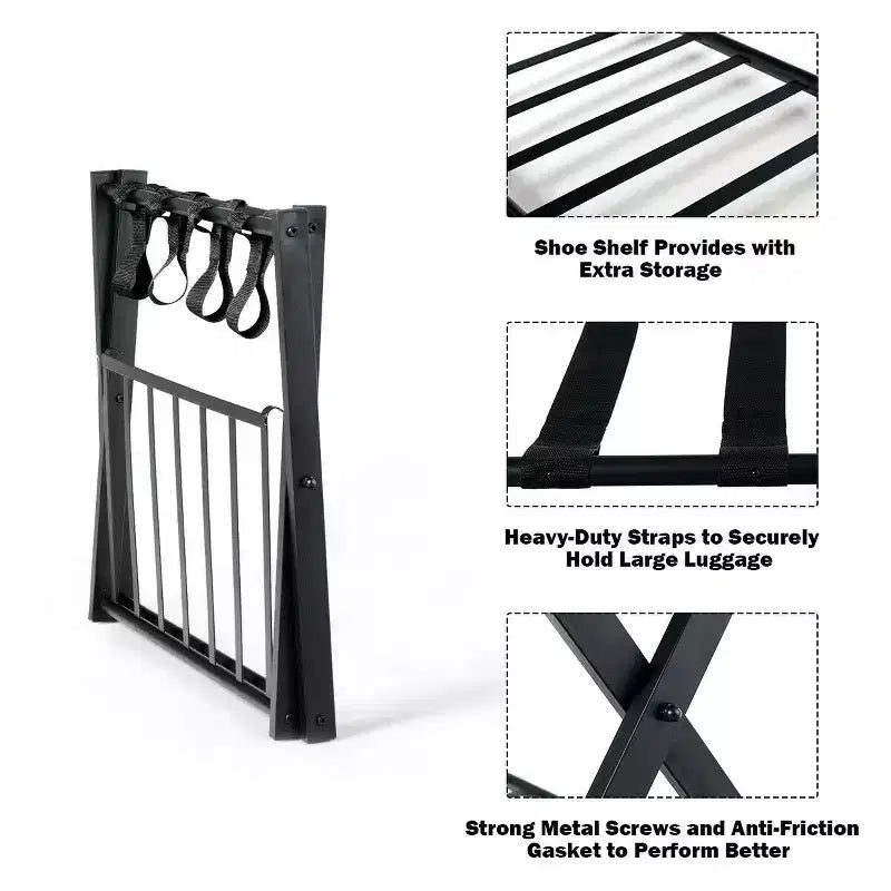 Costway Portavaligie Pieghevole con Scaffale, Porta Scarpe e Valigie, Supporto in Legno