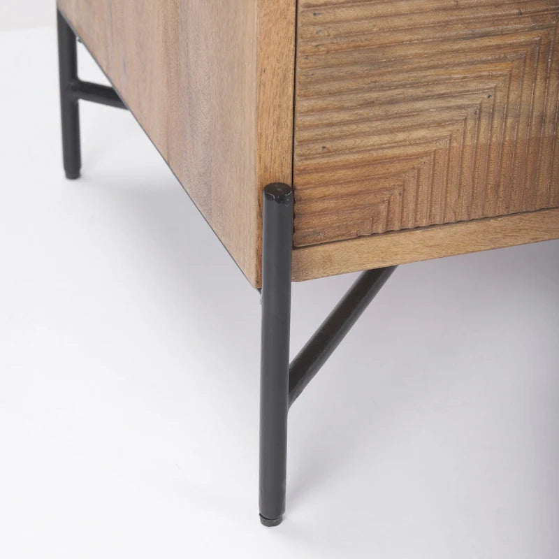 Tavolino d'appoggio con 2 cassetti in legno massello marrone chiaro e struttura in ferro nero – 22"L x 22"P x 26"H