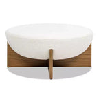 Jennifer Taylor Home Bali Pouf Rotondo Rivestito in Tessuto con Base in Legno Naturale
