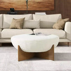 Jennifer Taylor Home Bali Pouf Rotondo Rivestito in Tessuto con Base in Legno Naturale