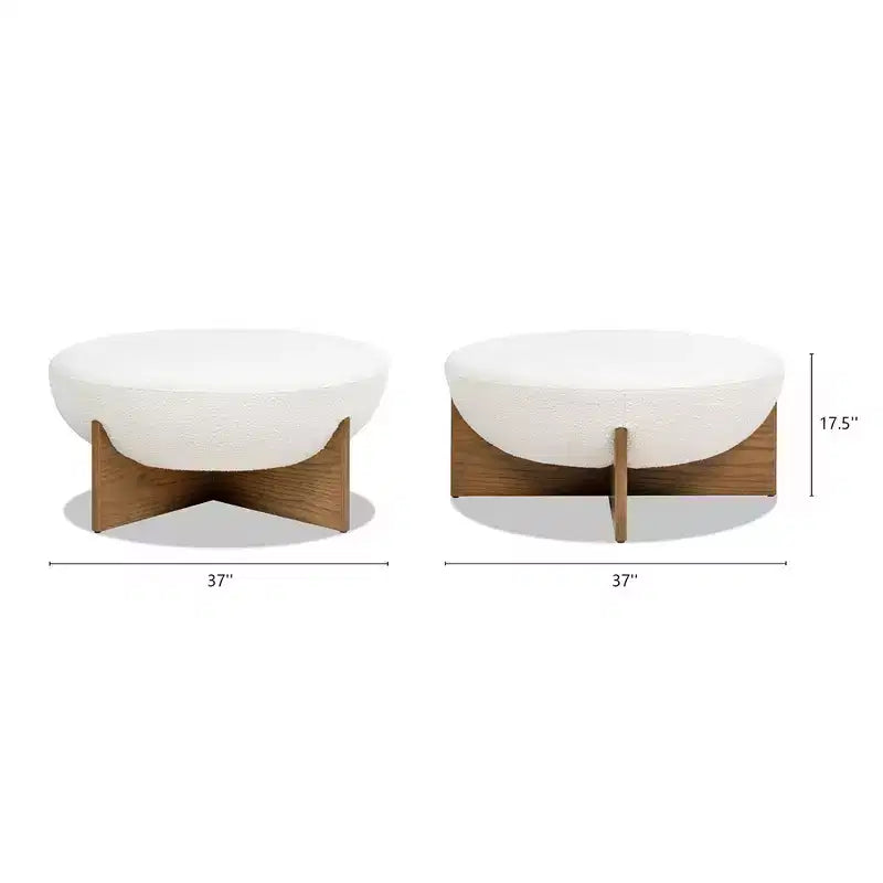 Jennifer Taylor Home Bali Pouf Rotondo Rivestito in Tessuto con Base in Legno Naturale
