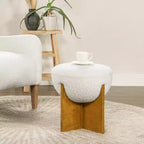 Jennifer Taylor Home Bali Pouf Rotondo Rivestito in Tessuto con Base in Legno Naturale