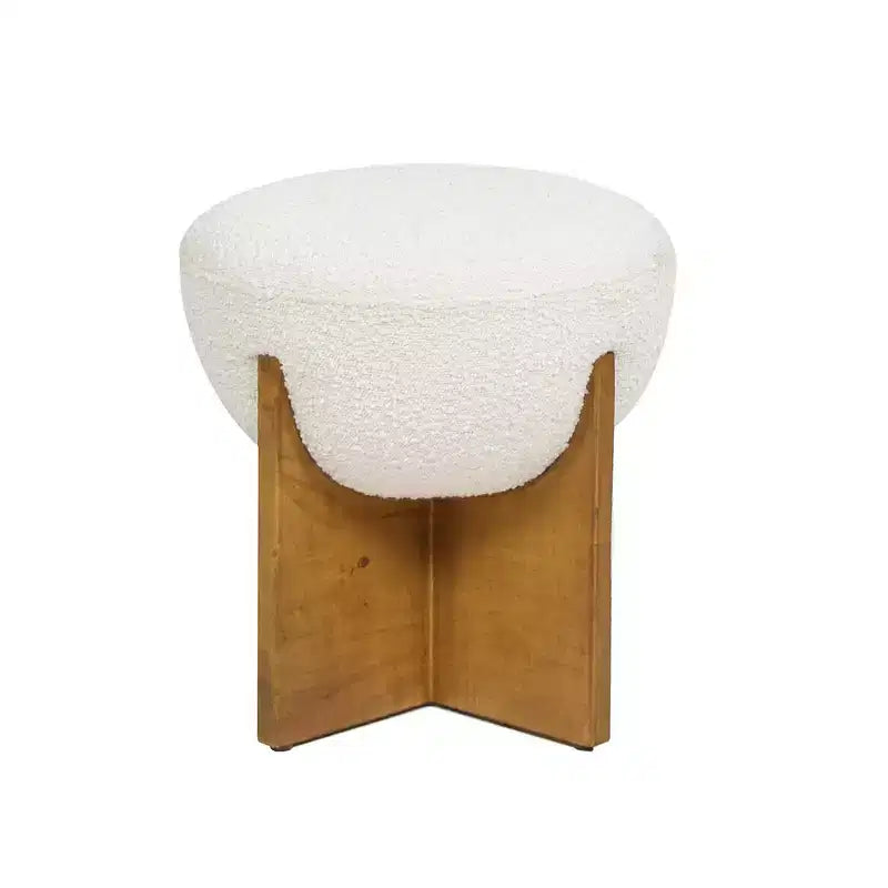 Jennifer Taylor Home Bali Pouf Rotondo Rivestito in Tessuto con Base in Legno Naturale
