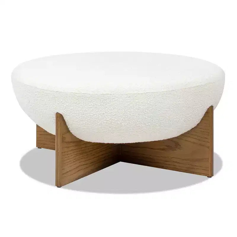 Jennifer Taylor Home Bali Pouf Rotondo Rivestito in Tessuto con Base in Legno Naturale