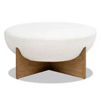Jennifer Taylor Home Bali Pouf Rotondo Rivestito in Tessuto con Base in Legno Naturale