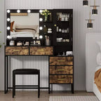 Set toeletta, Toeletta trucco con specchio, luci, lampadine a LED, panca, Tavolo da trucco con 5 cassetti, Toeletta per adulti
