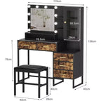 Set toeletta, Toeletta trucco con specchio, luci, lampadine a LED, panca, Tavolo da trucco con 5 cassetti, Toeletta per adulti