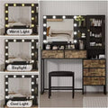 Vanity Desk Set, Makeup Vanity with Mirror, Lights, Led Bulbs, Bench, Makeup Table with 5 Drawers, Adult Dressing Table