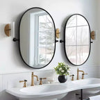 PexFix Oval Metal Framed Pivoted Bathroom Wall Vanity Mirror in Black Set of 2